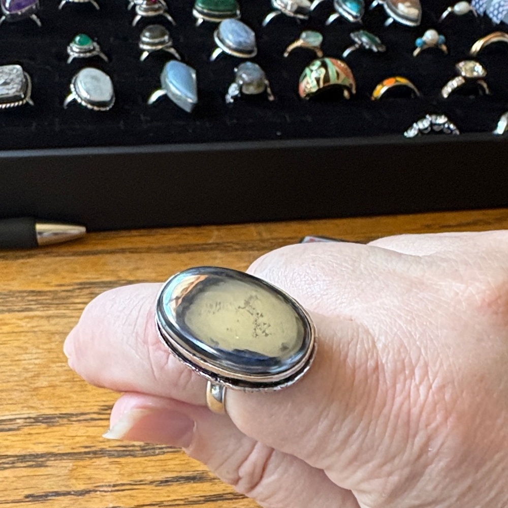 Hematite silver plated oval ring